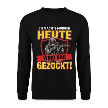 Aujourd’hui, c’est du jeu vidéo – Cool Gamer Soldat Desig - Sweat-shirt Unisexe - noir - Devant - Alina (178cm) & Michal (187cm)