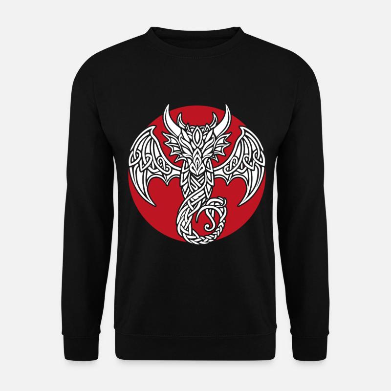 White Celtic Dragon on Red - Unisex Sweatshirt - black