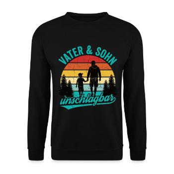 Father & Son Unbeatable – Emotional Retro Design - Unisex Sweatshirt - black - Front - Alina (178cm) & Michal (187cm)