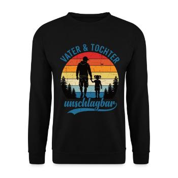 Vater & Tochter unschlagbar – Emotionales Retro - Unisex Pullover - Schwarz - Vorne - Alina (178cm) & Michal (187cm)