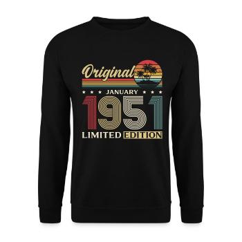 75th Birthday Original January Born 1951 - Unisex Sweatshirt - black - Front - Alina (178cm) & Michal (187cm)