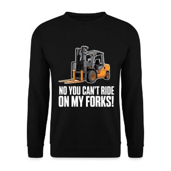 Komischer Gabelstapler Du kannst nicht auf meinen Gabeln fahren - Unisex Pullover - Schwarz - Vorne - Alina (178cm) & Michal (187cm)