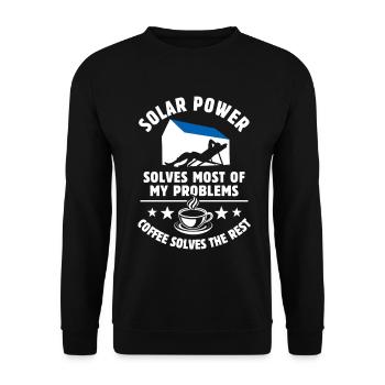 Solar Power solves most of my Problems - Kaffee - Unisex Pullover - Schwarz - Vorne - Alina (178cm) & Michal (187cm)
