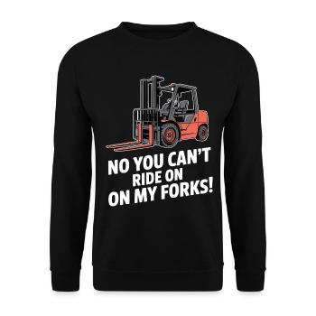Komischer Gabelstapler Du kannst nicht auf meinen Gabeln fahren - Unisex Pullover - Schwarz - Vorne - Alina (178cm) & Michal (187cm)