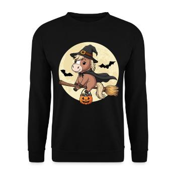 Mignonne Sorcière Cheval Poney d’Halloween - Sweat-shirt Unisexe - noir - Devant - Alina (178cm) & Michal (187cm)