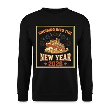 Fahrt ins neue Jahr 2026 Voyage Feuerwerk - Unisex Pullover - Schwarz - Vorne - Alina (178cm) & Michal (187cm)