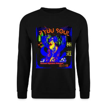 Neon Thermal Geisha Dragon Soul Streetwear - Unisex Pullover - Schwarz - Vorne - Alina (178cm) & Michal (187cm)