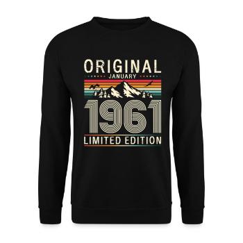 65e anniversaire Original janvier 1961 - Sweat-shirt Unisexe - noir - Devant - Alina (178cm) & Michal (187cm)