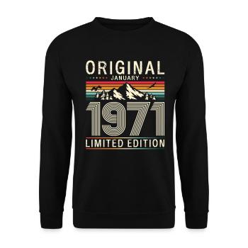 55e anniversaire Original janvier Né en 1971 - Sweat-shirt Unisexe - noir - Devant - Alina (178cm) & Michal (187cm)