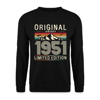 75th Birthday Original January Born 1951 - Unisex Sweatshirt - black - Front - Alina (178cm) & Michal (187cm)