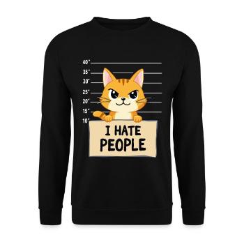 Griesgrämige Katze I Hate People Polizeifoto - Unisex Sweatshirt - black - Front - Alina (178cm) & Michal (187cm)