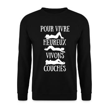 To live happily let's live in bed - Unisex Sweatshirt - black - Front - Alina (178cm) & Michal (187cm)