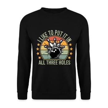I Like To Put It In All Three Holes Bowling Shirt - Unisex Sweatshirt - black - Front - Alina (178cm) & Michal (187cm)