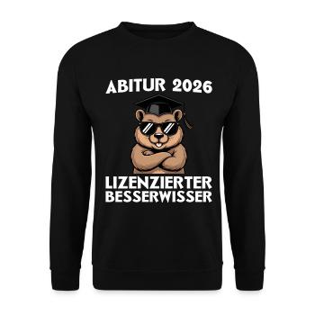 Abitur Abschluss 2026 Wombat mit Sonnenbrille - Unisex Pullover - Schwarz - Vorne - Alina (178cm) & Michal (187cm)