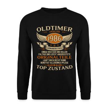 Cadeau pour le 40e anniversaire Voiture classique janvier 1986 - Sweat-shirt Unisexe - noir - Devant - Alina (178cm) & Michal (187cm)