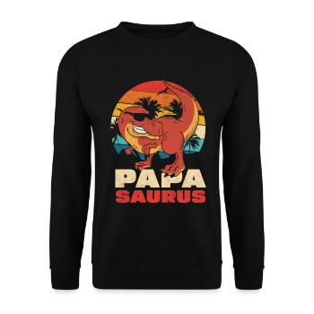 Papasaurus Retro Sunset - Unisex Sweatshirt - black - Front - Alina (178cm) & Michal (187cm)