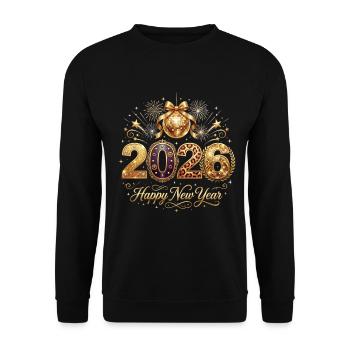 Happy New Year Party 2026 Disco Ball - Unisex Pullover - Schwarz - Vorne - Alina (178cm) & Michal (187cm)