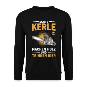 Real Guys Making Wood Drinking Beer - Unisex Sweatshirt - black - Front - Alina (178cm) & Michal (187cm)