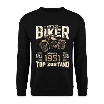 Cadeau du 75e anniversaire Motocycliste janvier 1951 - Sweat-shirt Unisexe - noir - Devant - Alina (178cm) & Michal (187cm)