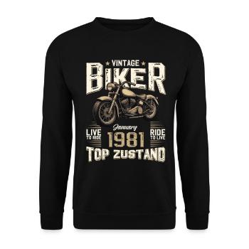 45th Birthday Gift Motorcyclist January 1981 - Unisex Sweatshirt - black - Front - Alina (178cm) & Michal (187cm)