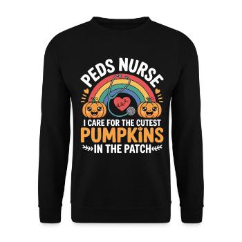 Kürbis-Pflegeheldin im Patch - Unisex Pullover - Schwarz - Vorne - Alina (178cm) & Michal (187cm)