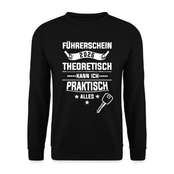 Führerschein 2026 Theorie Praxis - Unisex Pullover - Schwarz - Vorne - Alina (178cm) & Michal (187cm)