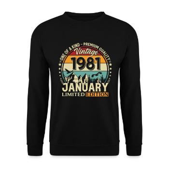 45e anniversaire Millésime de janvier 1981 - Sweat-shirt Unisexe - noir - Devant - Alina (178cm) & Michal (187cm)