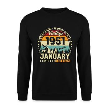 75e anniversaire Millésime de janvier 1951 - Sweat-shirt Unisexe - noir - Devant - Alina (178cm) & Michal (187cm)
