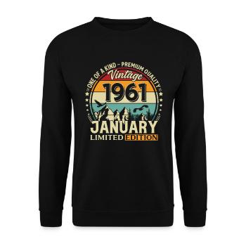 65e anniversaire Millésime janvier 1961 - Sweat-shirt Unisexe - noir - Devant - Alina (178cm) & Michal (187cm)