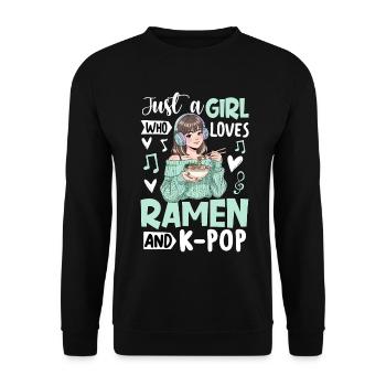Juste une fille qui adore les ramen et la K-pop - Sweat-shirt Unisexe - noir - Devant - Alina (178cm) & Michal (187cm)