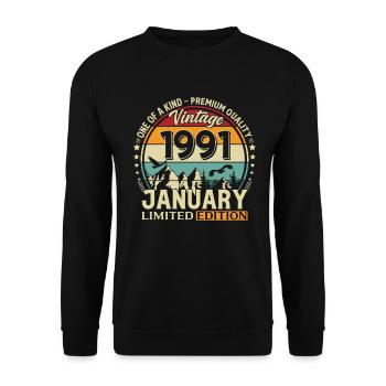 35e anniversaire Millésime de janvier 1991 - Sweat-shirt Unisexe - noir - Devant - Alina (178cm) & Michal (187cm)