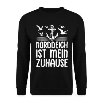 NORDDEICH IST MEIN ZUHAUSE Nordsee Urlaub Lustig - Unisex Pullover - Schwarz - Vorne - Alina (178cm) & Michal (187cm)