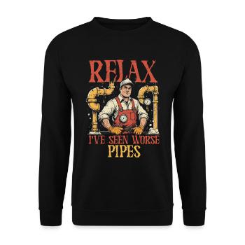 Rohrleger Rohrleitungsbauer I've Seen Worse Pipes - Unisex Pullover - Schwarz - Vorne - Alina (178cm) & Michal (187cm)