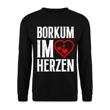Nordsee Urlaub BORKUM IM HERZEN Lustiges - Unisex Pullover - Schwarz - Vorne - Alina (178cm) & Michal (187cm)