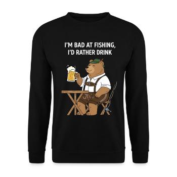 Bavarian Bear: Better beer than fishing - Unisex Sweatshirt - black - Front - Alina (178cm) & Michal (187cm)