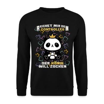 Gamer König will zocken controller - Unisex Pullover - Schwarz - Vorne - Alina (178cm) & Michal (187cm)