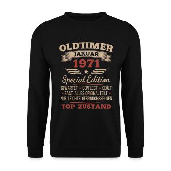 55th Birthday Gift Classic Car January 1971 - Unisex Sweatshirt - black - Front - Alina (178cm) & Michal (187cm)