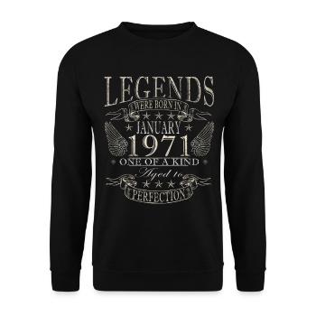 Anniversaire janvier 1971 Cadeau Vintage Limited - Sweat-shirt Unisexe - noir - Devant - Alina (178cm) & Michal (187cm)