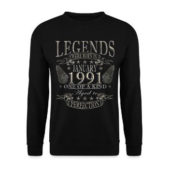 35e anniversaire Millésime de janvier 1991 - Sweat-shirt Unisexe - noir - Devant - Alina (178cm) & Michal (187cm)