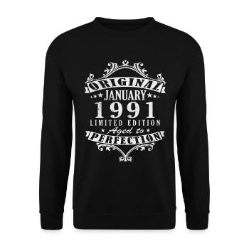 35e anniversaire Millésime de janvier 1991 - Sweat-shirt Unisexe - noir - Devant - Alina (178cm) & Michal (187cm)