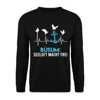 BÜSUM SEA AIR MAKES YOU FREE Wadden Sea Funny - Unisex Sweatshirt - black - Front - Alina (178cm) & Michal (187cm)