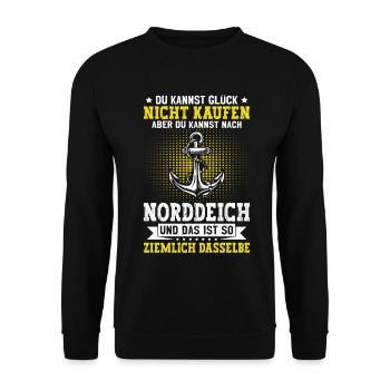 Nordsee KANNST GLÜCK NICHT KAUFEN ABER NACH - Unisex Pullover - Schwarz - Vorne - Alina (178cm) & Michal (187cm)