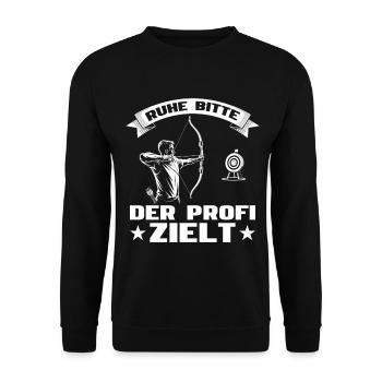 Bogenschießen Der Profi zielt - Bogensport - Unisex Pullover - Schwarz - Vorne - Alina (178cm) & Michal (187cm)