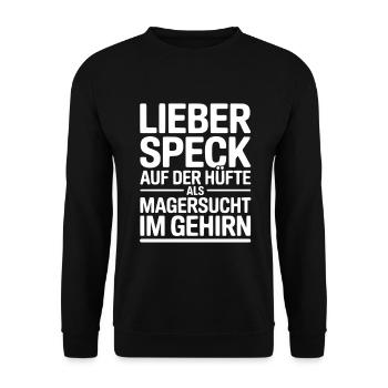 Lieber Speck auf der Hüfte  - Unisex Pullover - Schwarz - Vorne - Alina (178cm) & Michal (187cm)