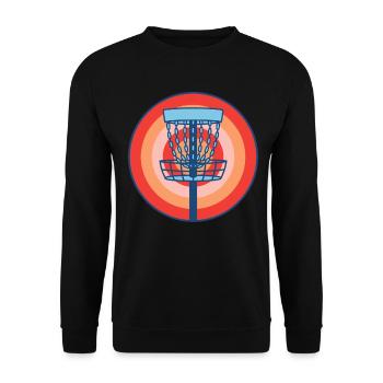 Disc Golf Basket Retro fliegende Discgolf-Szene - Unisex Pullover - Schwarz - Vorne - Alina (178cm) & Michal (187cm)