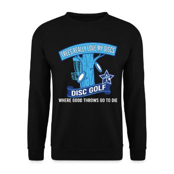 Bäume lieben meine Disc-Golf-Würfe wirklich - Unisex Pullover - Schwarz - Vorne - Alina (178cm) & Michal (187cm)