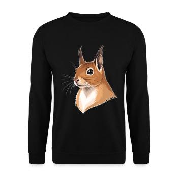 Illustrierter Eichhörnchenkopf - Unisex Pullover - Schwarz - Vorne - Alina (178cm) & Michal (187cm)