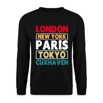 Mer du Nord LONDRES NEW YORK PARIS TOKYO CUXHAVEN - Sweat-shirt Unisexe - noir - Devant - Alina (178cm) & Michal (187cm)