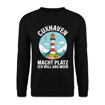 Cuxhaven MACHT PLATZ ICH WILL ANS MEER Lustig - Unisex Pullover - Schwarz - Vorne - Alina (178cm) & Michal (187cm)