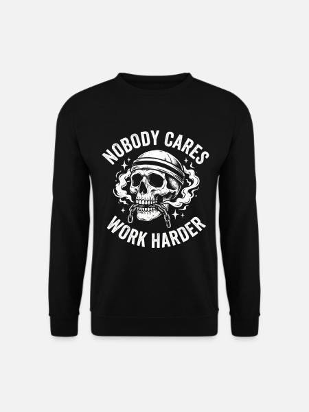 Schädel mit Helm: Arbeite härter - Unisex Pullover - Schwarz